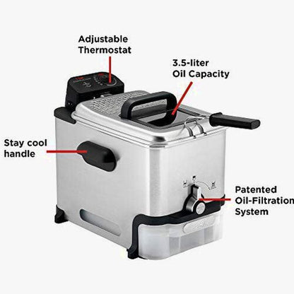 T-Fal Ultimate Steel Deep Fryer With Basket, 3.5 Liter Oil And 2.6 Pound Food Capacity - EZ Clean Pro