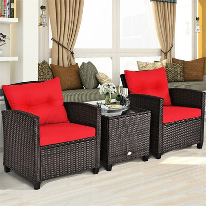 3-Piece Rattan Patio Conversation Set With Cushions And Coffee Table