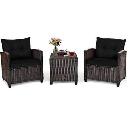 3-Piece Rattan Patio Conversation Set With Cushions And Coffee Table