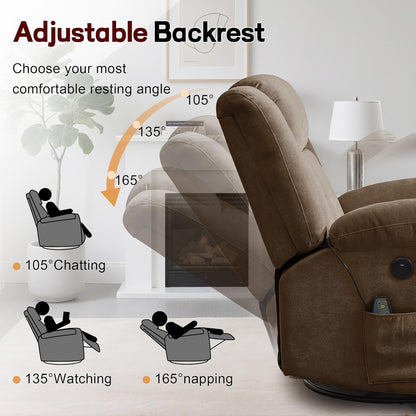 Korser Swivel Rocker Recliner Chair With Massage, Heating, USB Charging And Storage