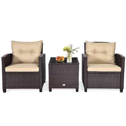 3-Piece Rattan Patio Conversation Set With Cushions And Coffee Table