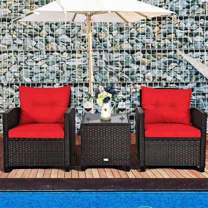 3-Piece Rattan Patio Conversation Set With Cushions And Coffee Table