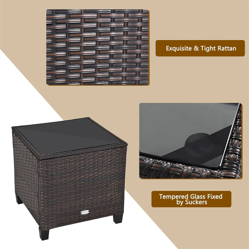 3-Piece Rattan Patio Conversation Set With Cushions And Coffee Table