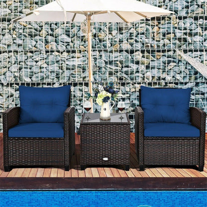 3-Piece Rattan Patio Conversation Set With Cushions And Coffee Table
